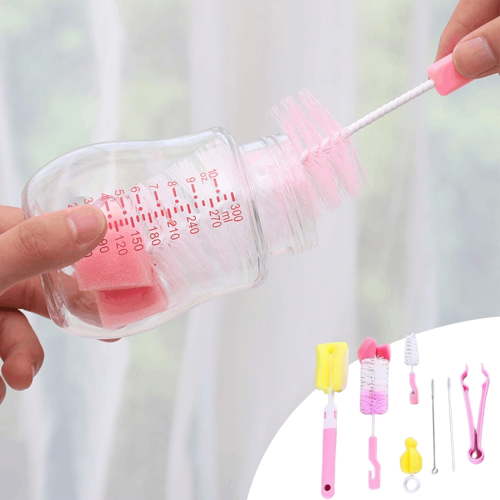 7Pcs Bottle Brush Set, Kid Bottle Cleaner Kit with Nipple Straw Brush, Food Grade Material 360° Rotating Design, Safe Effective for Bottles Cups Breast Pump