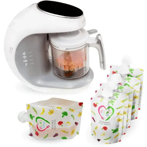 EVLA'S Baby Food Maker, Healthy Homemade Baby Food in Minutes, Steamer, Blender, Baby Food Processor, Touch Screen Control, Includes 6 Reusable Food Pouches for Storage or Travel, White