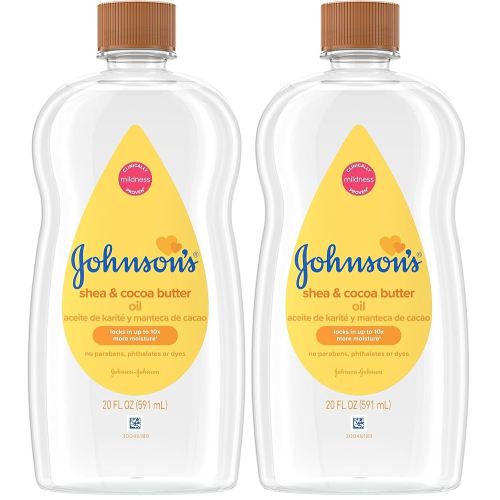Johnson's Baby Oil, Mineral Oil Enriched with Shea & Cocoa Butter to Prevent Moisture Loss, Hypoallergenic, 20 fl. oz (Pack of 2)