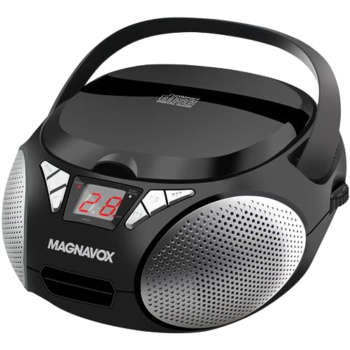 Magnavox MD6924 Portable Top Loading CD Boombox with AM/FM Stereo Radio in Black | CD-R/CD-RW Compatible | LED Display | AUX Input | Programmable CD Player | 1.6 watts of audio