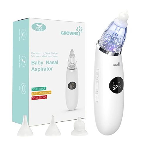 Baby Nasal Aspirator | Baby Nose Sucker | Baby Nose Cleaner, Automatic Booger Sucker for Baby, Rechargeable, with Pause & Music & Light Soothing Function - Grey