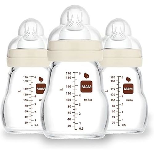 MAM Feel Good Slow Flow Premium Glass Baby Bottles, Easy Switch Between Breast and Bottle, 5oz, 0+ Months, Unisex, 3 Pack