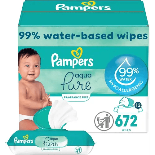Pampers Aqua Pure Sensitive Baby Wipes, 99% Water, Hypoallergenic, Unscented, 12 Flip-Top Packs (672 Wipes Total)