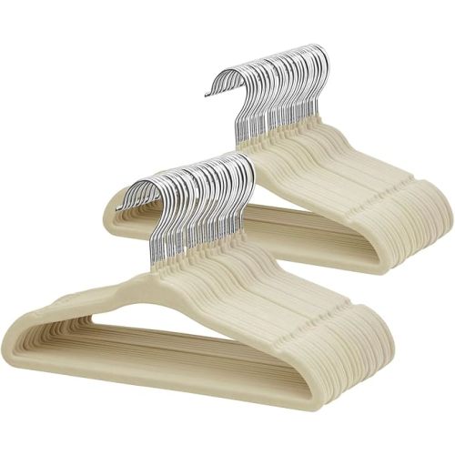 ManGotree 11" Baby Velvet Hangers, Non-Slip Infant Coat Hangers, Ultra-Thin Toddler Felt Hanger with 360° Swivel Hook, Space Saving Children's Hanger for Kids Clothes, 48 Pack (Beige)