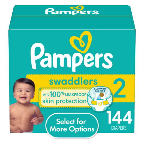 Pampers Swaddlers Diapers, Size 2, 144 Count with Blowout Barrier and Dual Leak-Guard Barriers