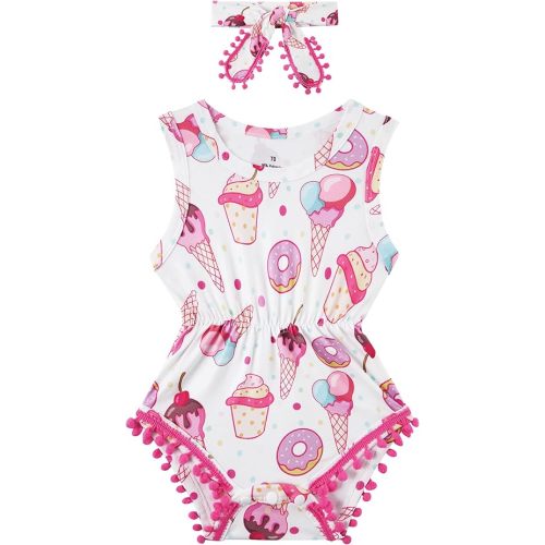 Baby Girl Clothes 0-24 Months Floral Sleeveless Baby Cowgirl Newborn Romper Jumpsuit Outfit Set with Headband