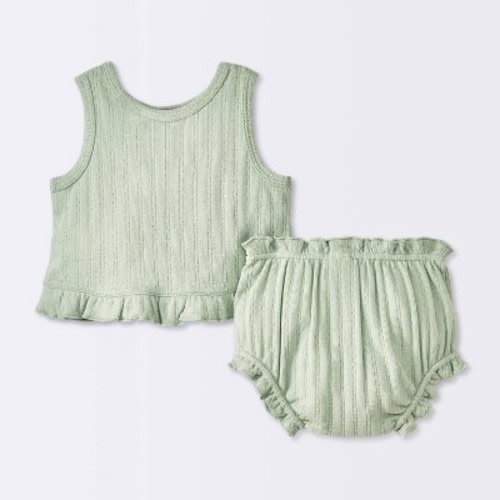 Baby Girls' Pointelle Knit Tank Top & Bloomer Set - Cloud Island™ Green Newborn: Midweight Front Button
