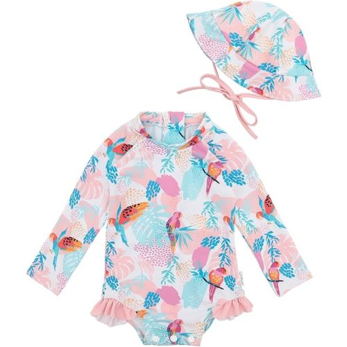 3-6 months: babygoal Baby Girls Long Sleeve One Piece Rash Guard Swimsuit with Zipper, UPF 50+ Sun Protection