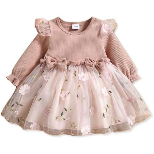 PATPAT Baby Girl Dresses Ruffle Sleeve Tutu Dress Butterfly Tulle Dress Flower Girl Party Birthday Princess Dresses
