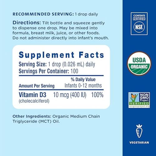 Mommy's Bliss Organic Baby Vitamin D Drops | Promotes Healthy Growth and Bone Development | Age Newborn+ | 0.11 Fl Oz (100 Servings) | Pack of 2