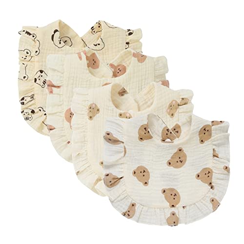 4 PACK Solid Muslin Baby Drool Bibs Set for Unisex Boys Girls Cotton Adjustable Teething Feeding Drooling Bibs