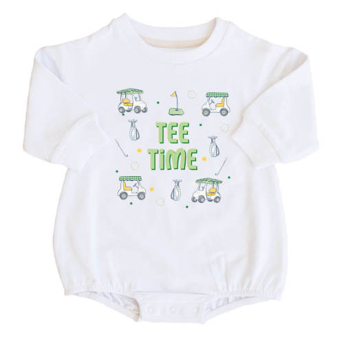 Tee Time Graphic Sweatshirt Bubble Romper | White