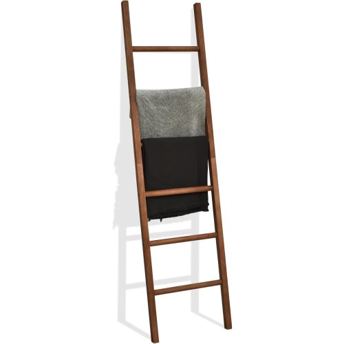 FUIN 6ft Wooden Brown Blanket Ladder Living Room Decorative Wall Leaning Farmhouse Quilt Display Holder Rustic Wood Towel Rack for Bathroom