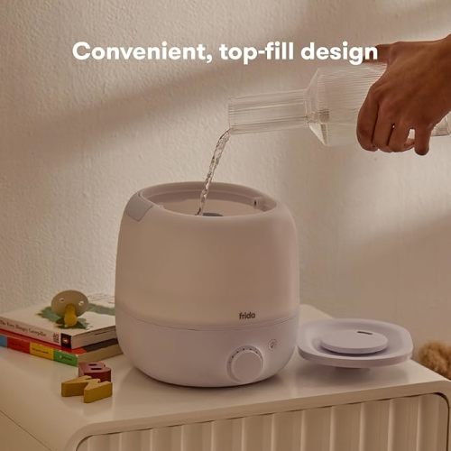 Frida Baby 3-in-1 Cool Mist Humidifier for Large Rooms, Top Fill Humidifier for Bedroom, 60 Hour Runtime + Diffuser, Nightlight, Auto Shut-Off, Quiet, Carry Handle, Nightlight, Essential Oil Diffuser