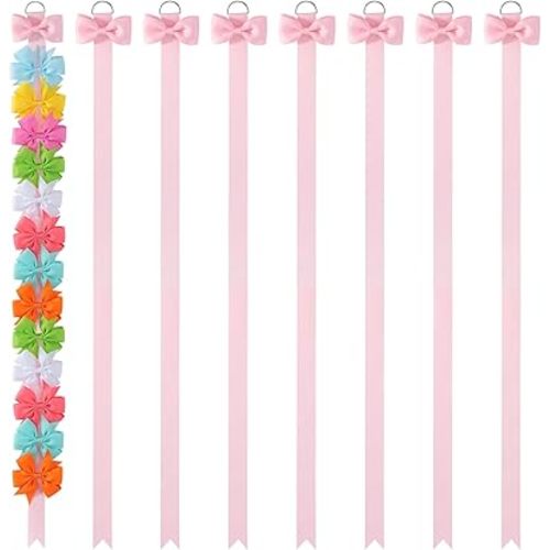 YLEN YHXX 8 PCS Pink Bow Holder for Girls Hair Bows Baby Bow Organizer Baby Hair Accessories Organizer Storage Wall Hanging Home Decor for Girls Room