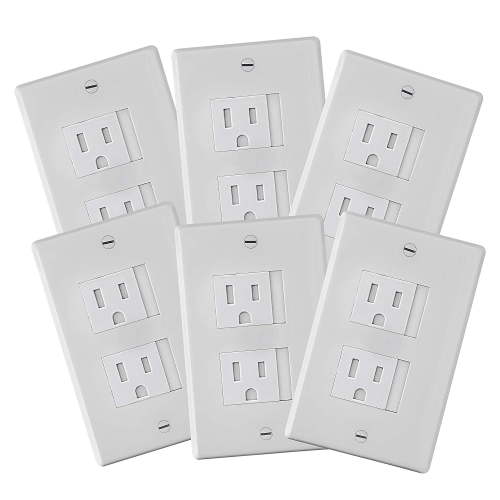 6-Pack Safety Innovations Self-Closing (1 Screw) Standard Outlet Covers - An Alternative To Wall Socket Plugs for Child Proofing Outlets, (White)