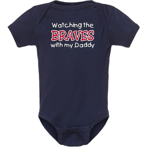 Curiositees Watching the Braves with My Daddy Baby Boy's Bodysuit Outfit - Navy