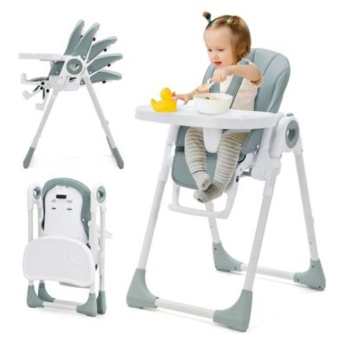 COZONY Adjustable Baby High Chair with Removable Tray, Foldable Highchair with 5-Point Harness and Recline Positions for Infants Toddlers