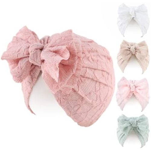 Peecabe Cotton Newborn Baby Girl Hospital Hat Infant Caps Bow Baby Beanie Hats for Girls Spring Summer 0-36 Months