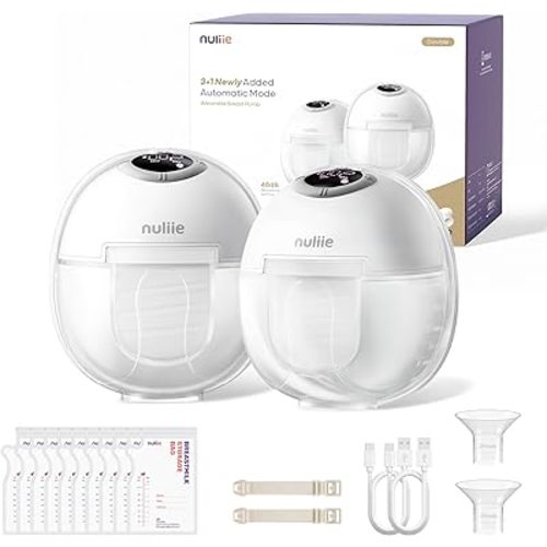 Nuliie Hands-Free Breast Pump, Wearable Breastfeeding Pump 4 Modes 9 Levels with 18/21/24MM Flange, Electric Breast Pump Portable, Replaced Pumping Accessories Included (2 Packs, WhiteSmoke)