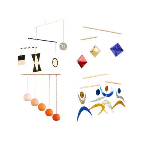 Set of 4x Montessori Mobile, Orange Gobbi, Munari Mobile, Dancer Mobile, Octahedron, Mobile Bebe, Hanging Mobile, Montessori Materials