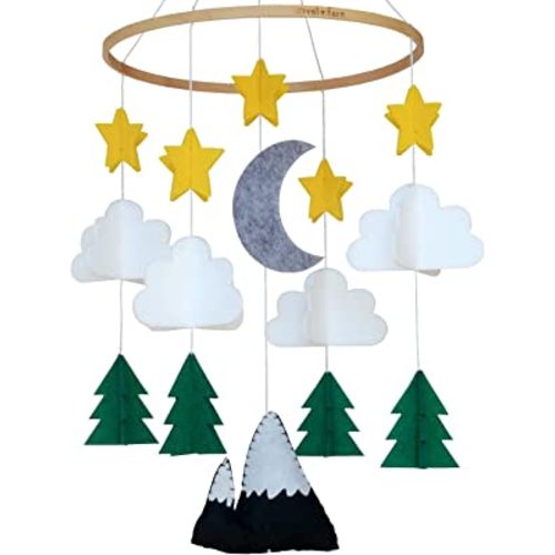 Baby Crib Mobile (Starry Woodland Night, Long Evergreen) - Nursery Decoration Ceiling Mobile and Baby Shower for Boys & Girls