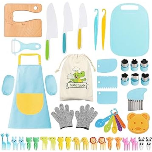 Amazon.com: 28PCS Toddler Knife Set - Kids Knifes for Real Cooking, Wooden Kids Kitchen Knife Set with Gloves Cutting Board Fruit Vegetable Crinkle Cutters Plastic Kid Safe Knives, Toddlers Kitchen Tools: Home & Kitchen