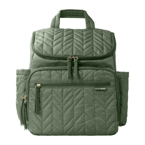 Skip Hop Diaper Bag Backpack: Forma, Multi-Function Baby Travel Bag with Changing Pad & Stroller Attachment, Sage