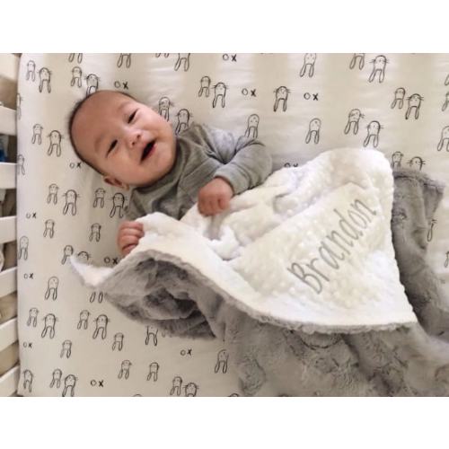 Personalized Gray Hide Minky and You choose the Dot Minky Baby Blanket, Newborn Baby Shower Gift