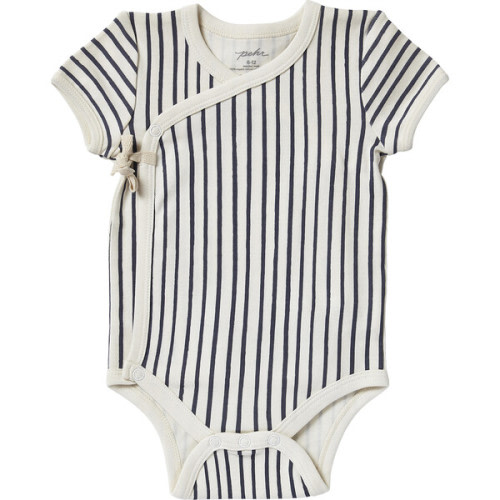 Organic Stripes Away Short Sleeve Kimono One-Piece, Ink - Pehr | Maisonette