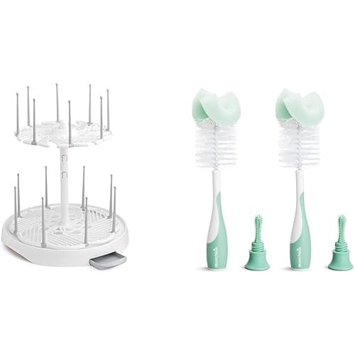 Munchkin High Capacity Baby Bottle Drying Rack and 2-Pack Sponge Bottle Brushes, White