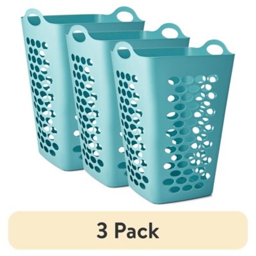 (3 pack) Mainstays Flexible Square Laundry Hamper, Teal
