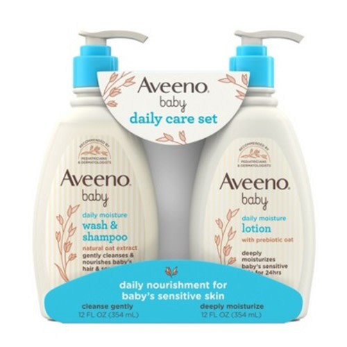 Aveeno Baby Daily Care Gift Set Includes Daily Moisturizing Body Lotion & 2-in-1 Baby Bath Wash & Shampoo - 2 ct