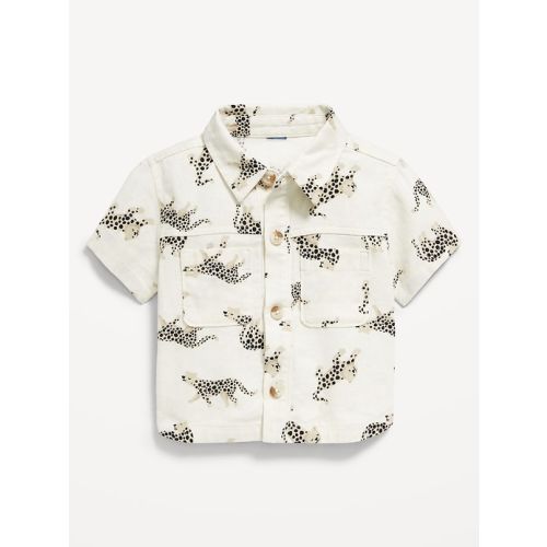 3-6 Month Printed Short-Sleeve Linen-Blend Utility Pocket Shirt for Baby