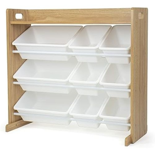 Humble Crew, Natural Wood/White Toy Organizer with Shelf and 9 Storage Bins