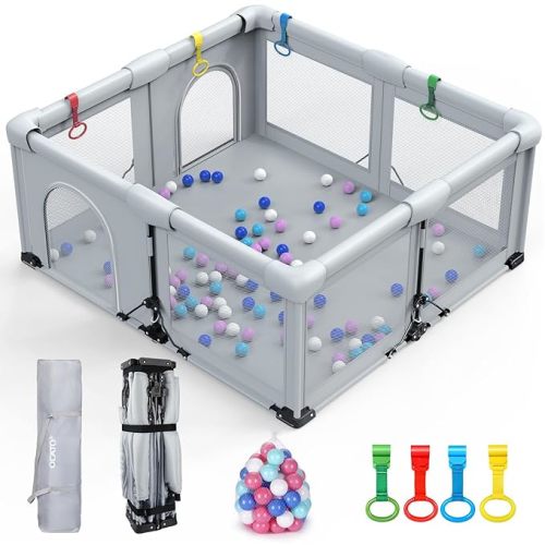 Baby Playpen: Foldable Playpen for Babies and Toddlers Large Play Pen Portable Playpen Fence Indoor Outdoor Kids Safety Area Travel Play Yard with 1 Storage Bags 4 Handlers 50 Balls (50" × 50")