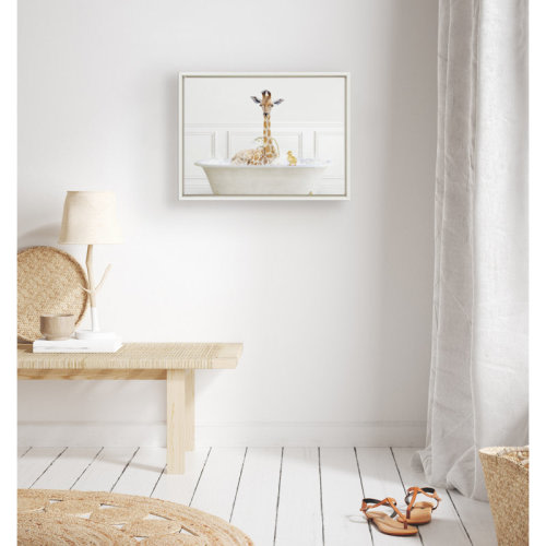 Trinx Sylvie Giraffe In Bubble Bath Neutral Style Framed Canvas by Amy Peterson Art Studio 18x24 | Wayfair