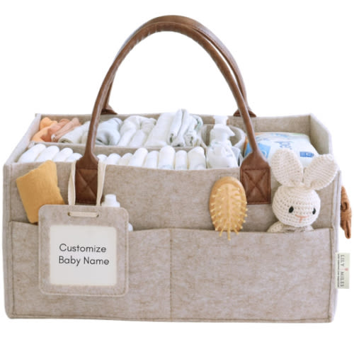 Lily Miles Baby Diaper Caddy Organizer, Nursery Storage Basket for Newborn Essentials, Neutral Gift for Baby Shower, Registry Must-Have, Car Organizer for Diapers and Wipes - Sand, Large