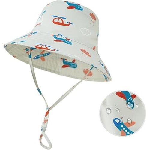 Baby Sun Hat 0-6 Years Boys Girls Adjustable Baby Bucket Hats UPF 50+ Wide Brim for Beach, Swim, Fishing, Camping
