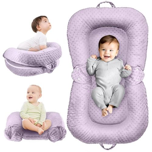 Baby Lounger Pillow - 3-in-1 Infant Lounger Pillow for Newborn 0-24 Months, Breathable & Soft Baby Nest for Baby, Portable Newborn Lounger for Home and Travel, Babies Essentials Gifts, Purple