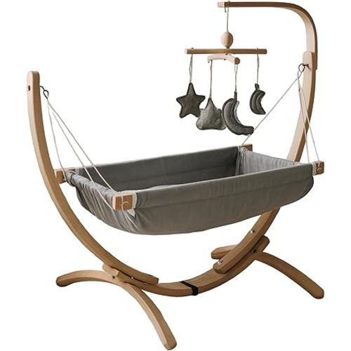 Kids Hammock Bed for Children Ages 3 to 5 Years, 15 to 36 kg Capacity, Comfortable Fabric with Wooden Frame, Large Size 25.98" × 59.06", Portable and Easy to Assemble for Indoor and Outdoor Use (Grey)