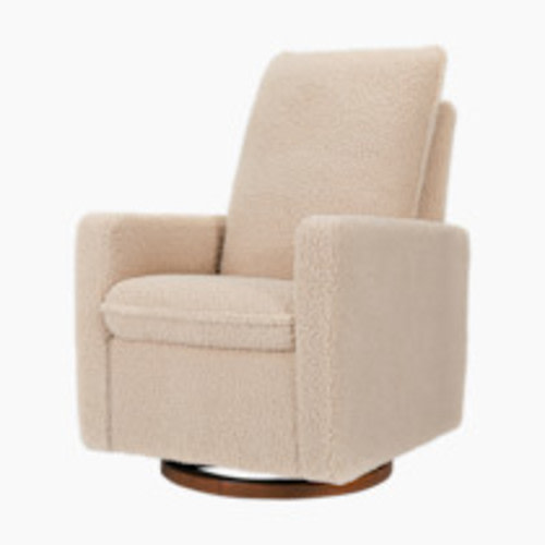 babyletto Cali Pillowback Swivel Glider - Chai Shearling With Dark Wood Base