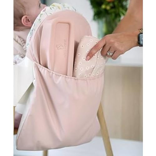 Highchair Handy Pocket Pouch, Compatible with IKEA Antilop Highchair, High Chair Accessories, Wipeable and Waterproof Material, One Large Pouch with an Internal Zip Pocket-(Blush)