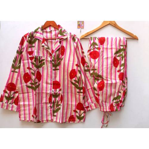 Floral Print Pajamas, Pure Cotton Pj&#39;s, Pajamas Set ,Indian Cotton,Night Wear, Soft Cotton Night Suit- Gift for her,Bridesmaid Pj sets,