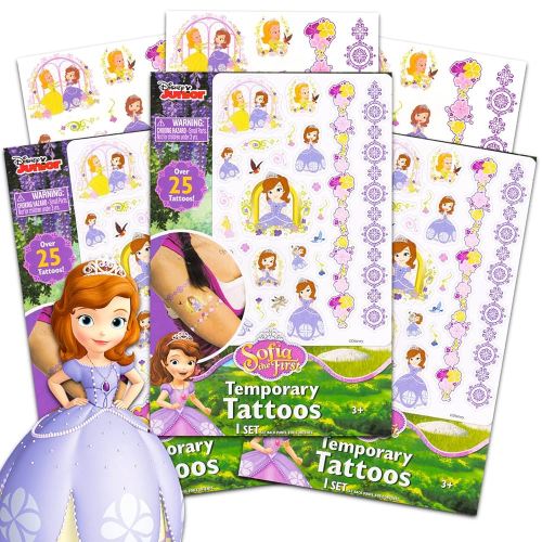 Disney Junior Sofia the First Temporary Tattoos for Kids (3 Pack) ~ Over 75 Disney Temporary Tattoos from the Disney Junior TV Series, Sofia the First | Disney Party Favors for Kids