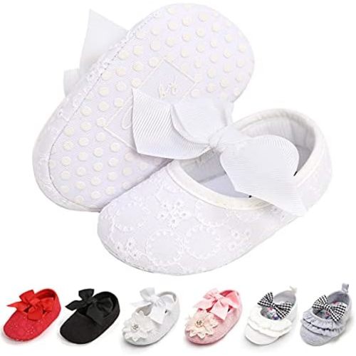 Baby Girls Mary Jane Flats with Bowknot Floral Princess Wedding Dress Shoes Soft Newborn Infant Crib First Walkers Prewalker