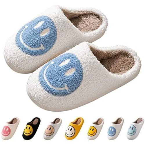Smile Face Slippers for Women, Soft Plush Smile Slippers Retro Preppy Slippers with Smile Face Happy Face Slippers Slip-on Cozy Indoor Outdoor Slippers Indoor Outdoor Comfy Shoes
