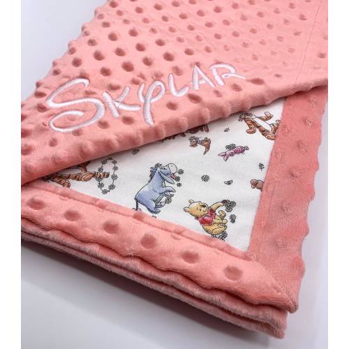 Personalized Winnie the Pooh Baby Blanket | Frame Style Border | Embroidery | Pooh and Friends | Baby Shower Gift | Disney Cotton and Minky