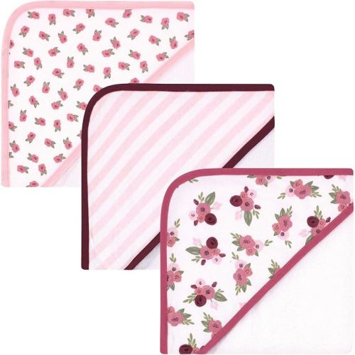 Hudson Baby Unisex Baby Cotton Rich Hooded Towels, Warm Floral