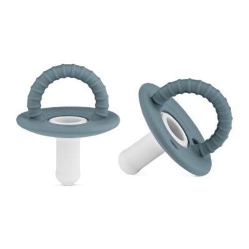 Lulababe Pacifer - Set of Soft Two Tone Pacifier for Newborns Infants and Babies (0-12 Months) - Ash Bleu + Khaki, Stage 1: 0-12m